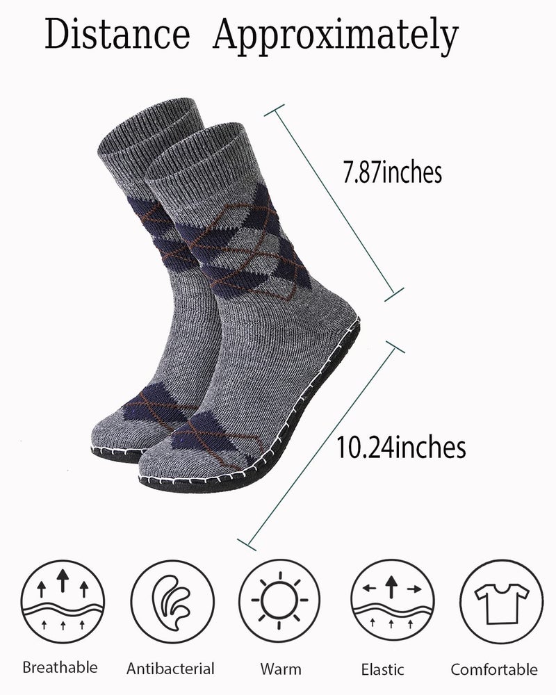 Vihir Men's Slipper Socks With Suede Non Slip Sole -Winter Knitted Home Warm Floor Indoor Stocking House - Image 2